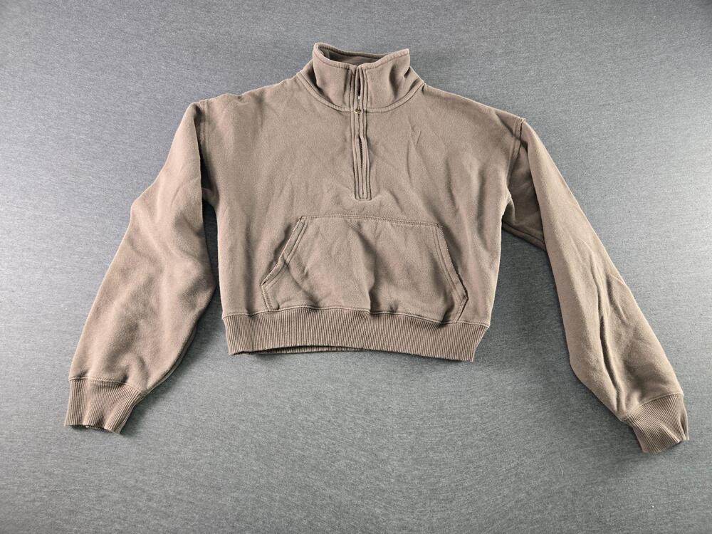 American Eagle Sweatshirt Womens Small Brown 1/4 Zip Fleece Cropped Mock Neck
